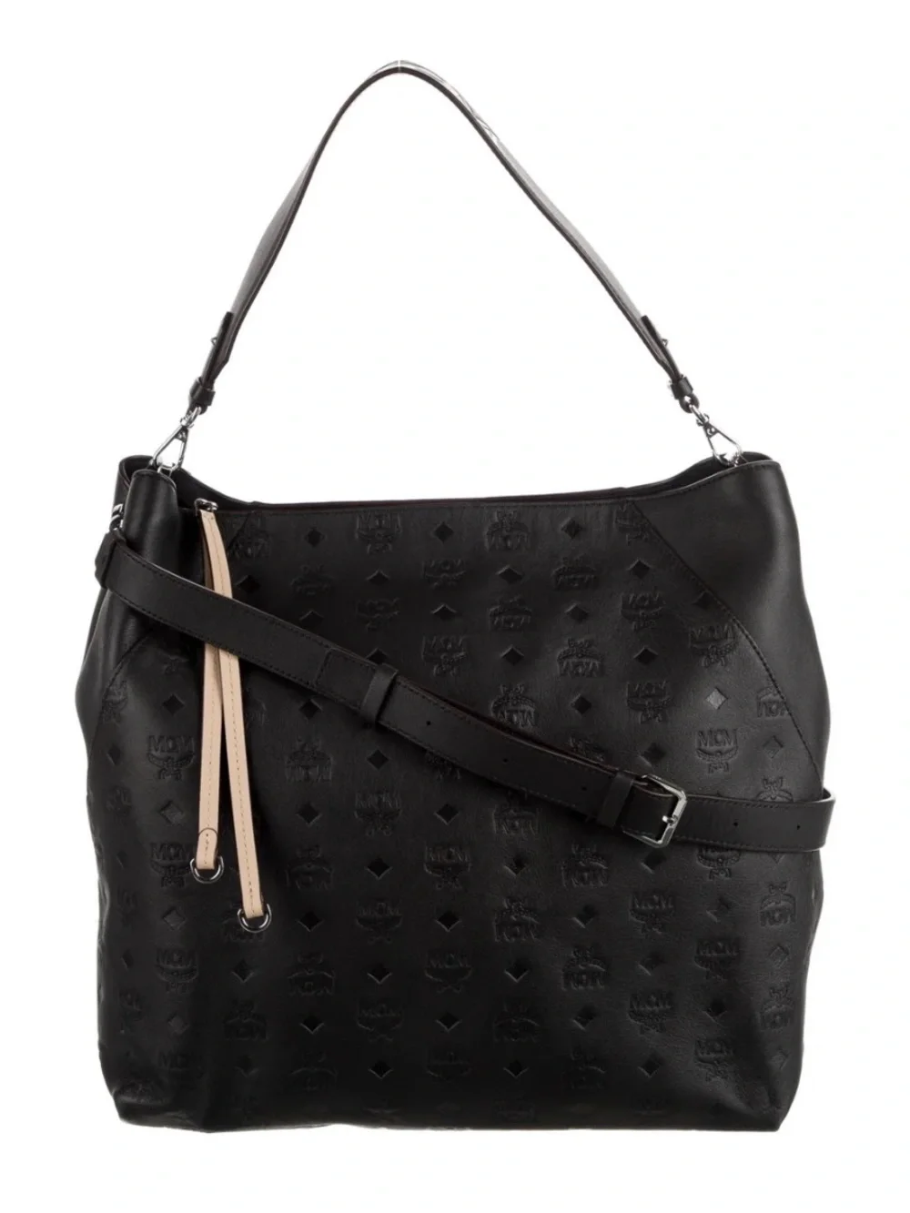 MCM Embossed Leather Hobo Bag with Contrast Handle